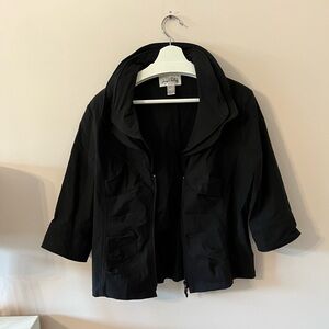 Stunning black blazer with collar and cuffs that have fine wire around the edges